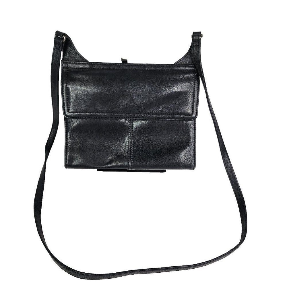 FOSSIL Vintage Double Sided Flap Crossbody Shoulder Bag in Black Leather Y2k 90s